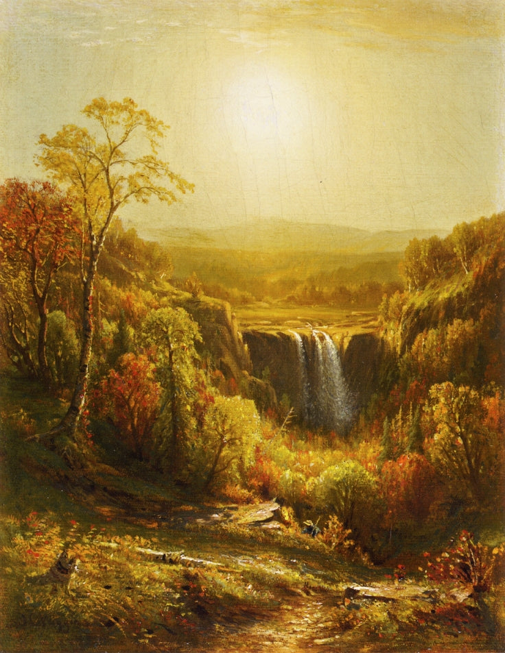 Sunset, Kaaterskill Falls, vintage artwork by John Carleton Wiggins, 12x8" (A4) Poster
