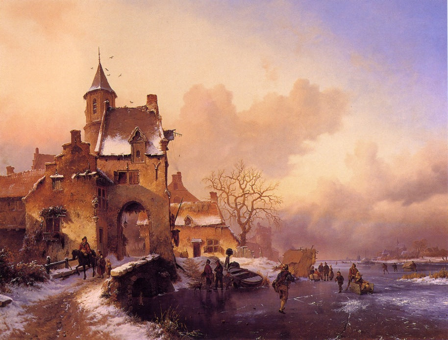 Winter Landscape with Ice Amusements, vintage artwork by Frederk Marinus Kruseman, A3 (16x12") Poster Print