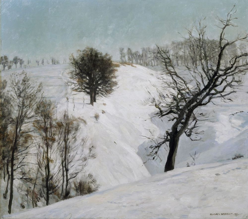 Snowy Fields (Wechselburg an der Mulde), vintage artwork by Eugen Felix Prosper Bracht, 12x8" (A4) Poster