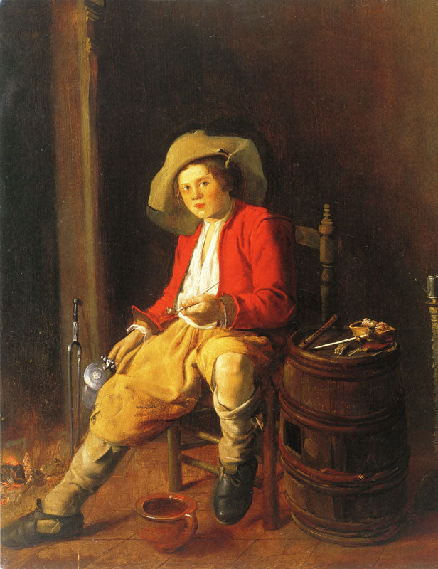 Boy Holding a Tankard and a Pipe, vintage artwork by Jan Miense Molenaer, 12x8" (A4) Poster