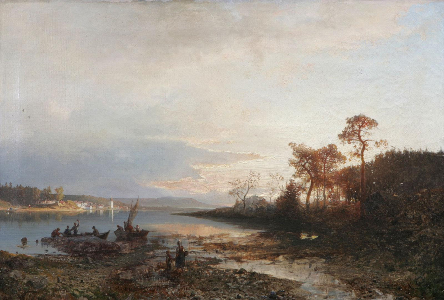 Dusk Landscape with Figures at the Beach, vintage artwork by Alfred Wahlberg, 12x8" (A4) Poster
