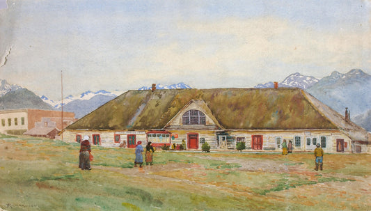 Old Russian Trading Post, Sitka, vintage artwork by Theodore J. Richardson, 12x8" (A4) Poster