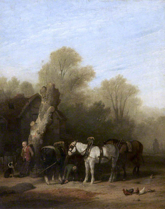 Horses Baiting, vintage artwork by William Mulready, 12x8" (A4) Poster