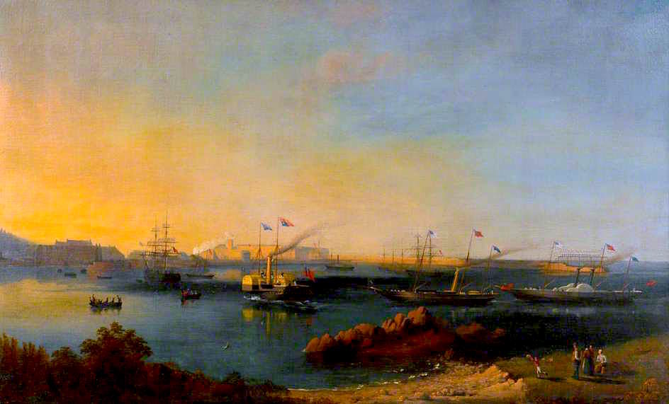 Queen Victoria Arriving at Alderney, 1859, vintage artwork by Charles Thomas Burt, 12x8" (A4) Poster