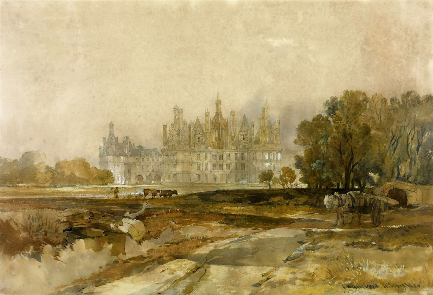 Chambord: General View of the Château, vintage artwork by William James Müller, A3 (16x12") Poster Print