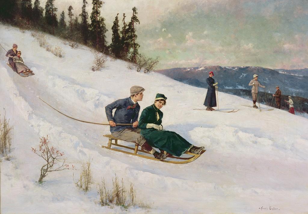 Sledge Ride, vintage artwork by Axel Hjalmar Ender, 12x8" (A4) Poster