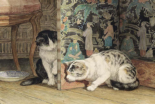 Cats Playing Around a Japanese Screen, vintage artwork by Henriette Ronner-Knip, A3 (16x12") Poster Print