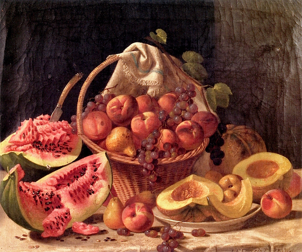 Elaborate Still Life with Melons and Fruit on a Marble Slab, vintage artwork by John F. Francis, A3 (16x12") Poster Print