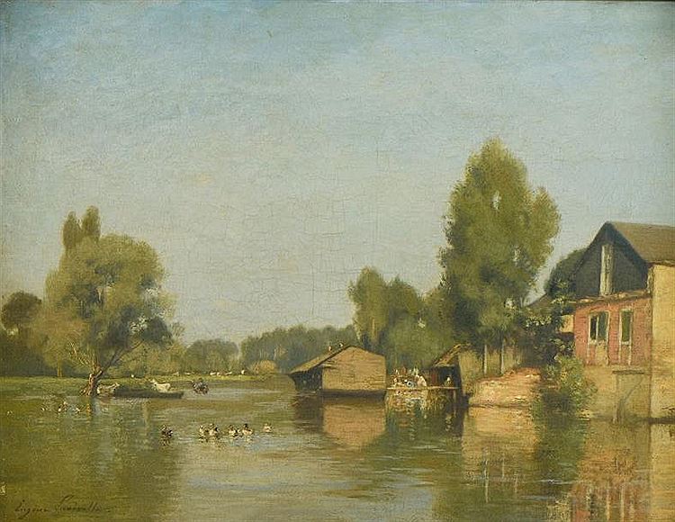 Edge of River, vintage artwork by Eugene-Antoine-Samuel Lavielle, A3 (16x12") Poster Print