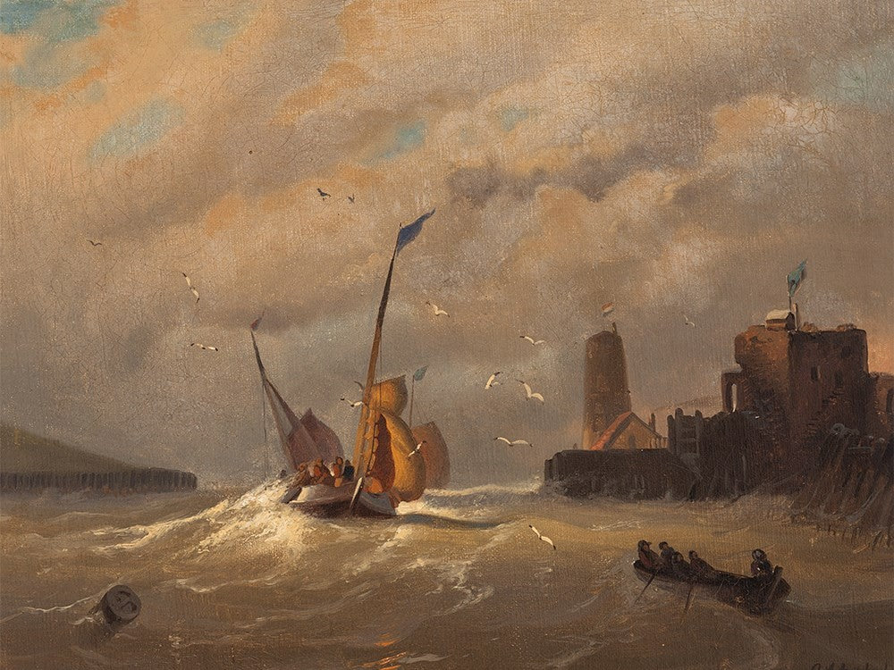 At the Coast, vintage artwork by Oswald Achenbach, 12x8" (A4) Poster