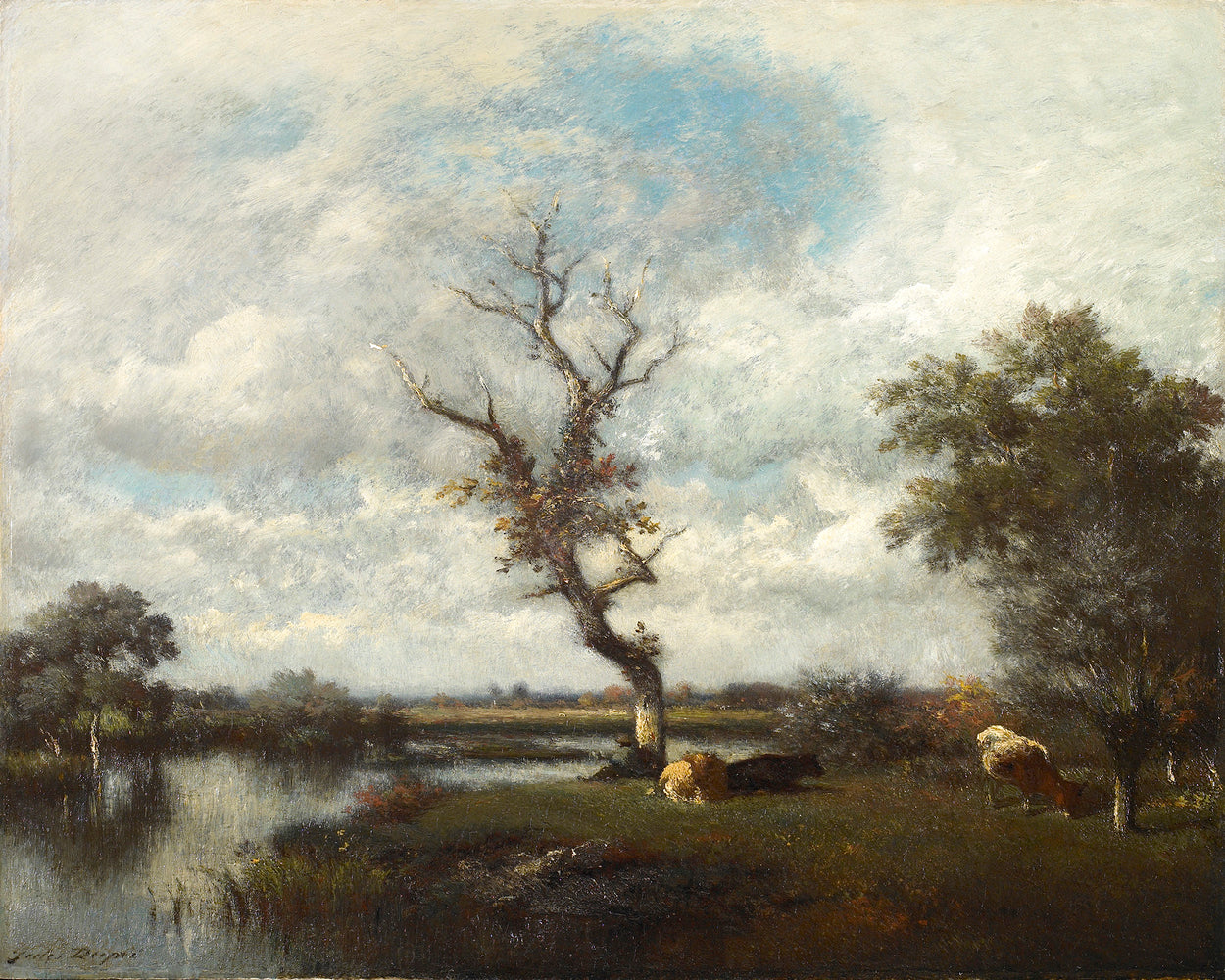 Une Rivière - Pâturages près de l’Oise (River, Pastures near the Oise), vintage artwork by Jules Dupre, A3 (16x12") Poster Print