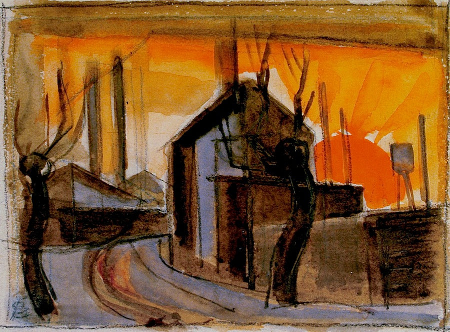 Railroad Station, Silver Lake, New Jersey by Oscar Bluemner,A3(16x12")Poster