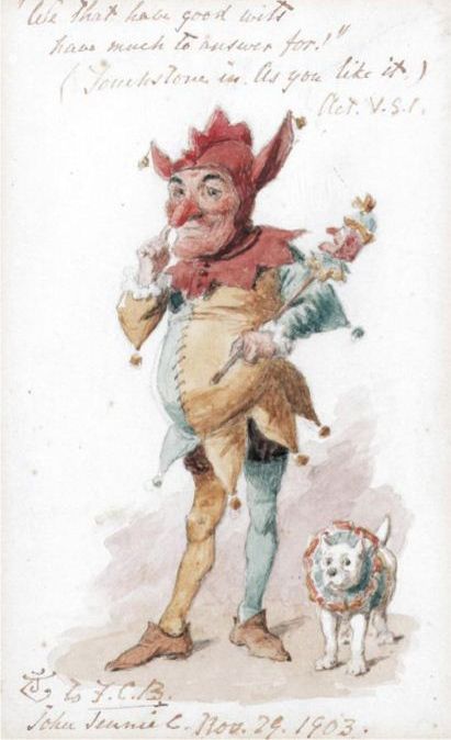 Study of Touchstone the Clown, vintage artwork by John Tenniel, A3 (16x12") Poster Print