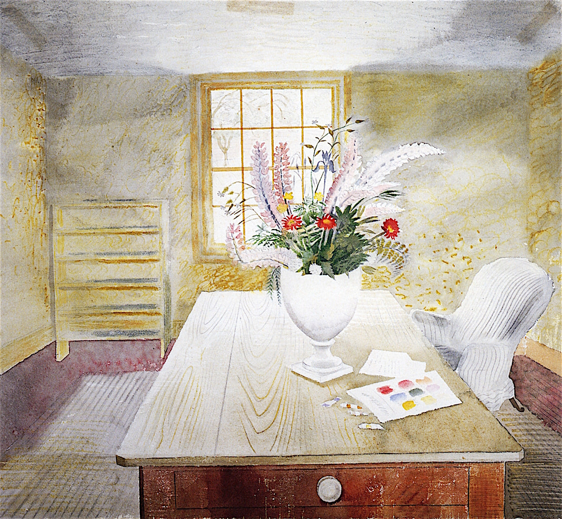 Flowers on a Cottage Table, vintage artwork by Eric Ravilious, 12x8" (A4) Poster