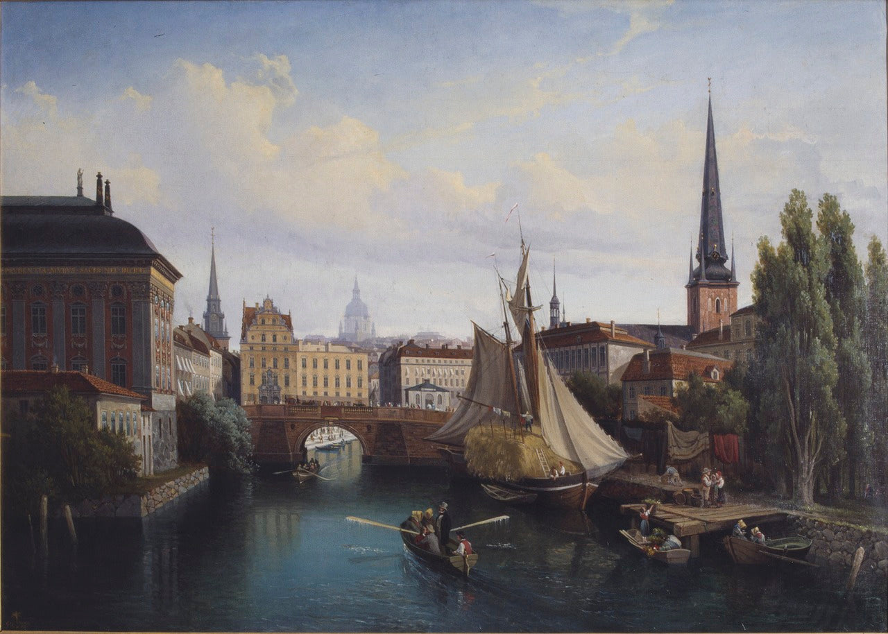 View of the Riddarholmskanalen, Stockholm, vintage artwork by Gustaf Wilhelm Palm, A3 (16x12") Poster Print