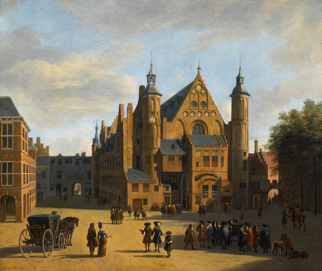 Den Haag: View of the Binnenhof with the Ridderzaal, vintage artwork by Gerrit Adriaensz.Berckheyde, 12x8" (A4) Poster