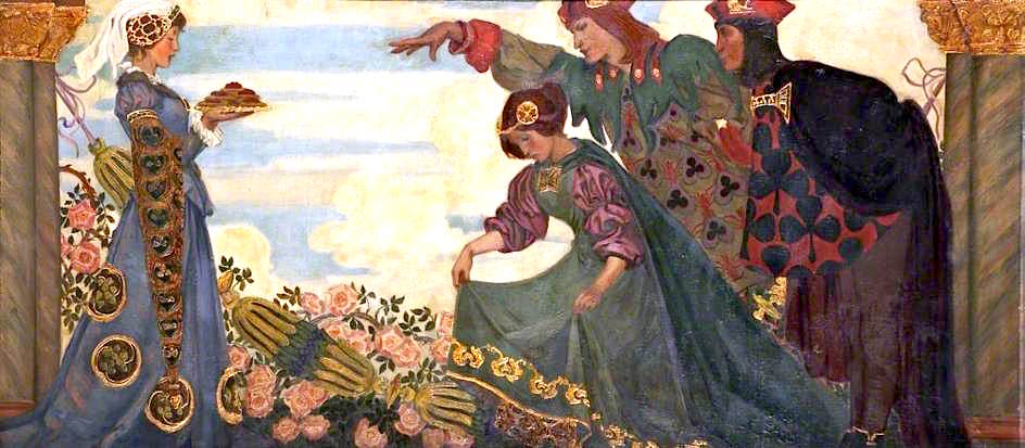 King and Queen of Hearts (triptych, right wing), vintage artwork by Robert Anning Bell, 12x8" (A4) Poster