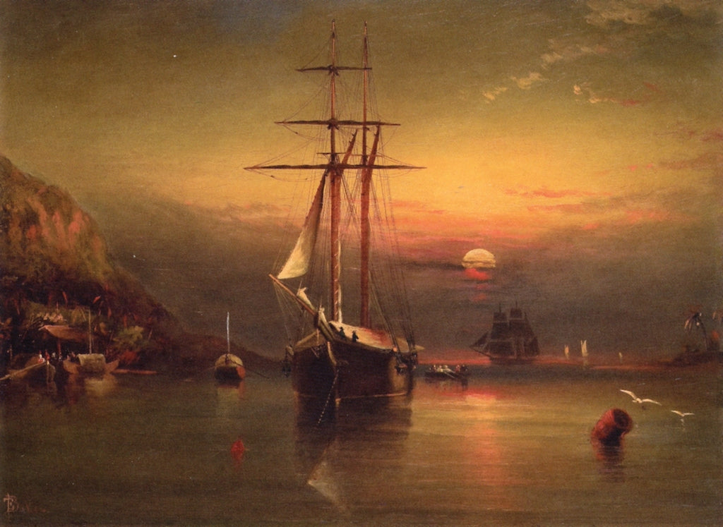 Tropical Sunset, vintage artwork by Elisha Taylor Baker, 12x8" (A4) Poster