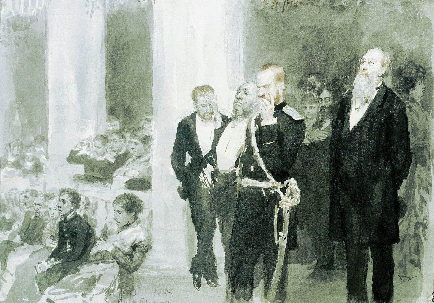 At the Concert, vintage artwork by Ilia Efimovich Repin, 12x8" (A4) Poster
