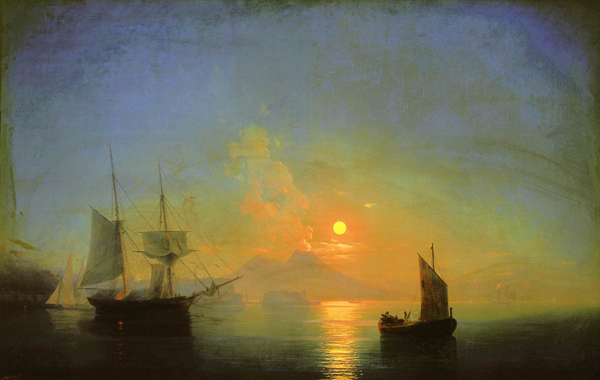 The Bay of Naples by Moonlight, vintage artwork by Ivan Constantinovich Aivazovsky, A3 (16x12") Poster Print