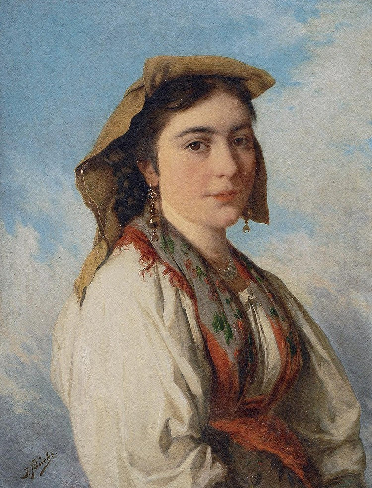 Portrait of a Young Italian Woman, vintage artwork by Josef Buche, 12x8" (A4) Poster