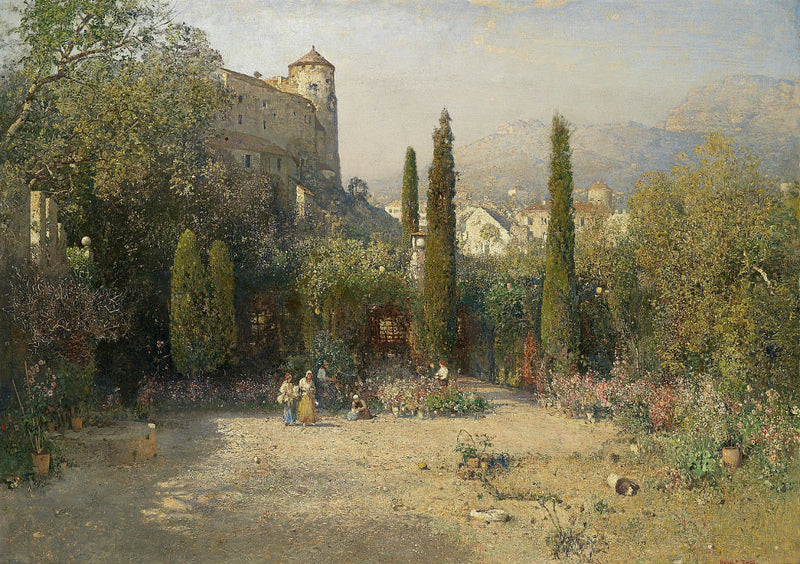 Garden Scene in the Etschtal, vintage artwork by Robert Russ, 12x8" (A4) Poster