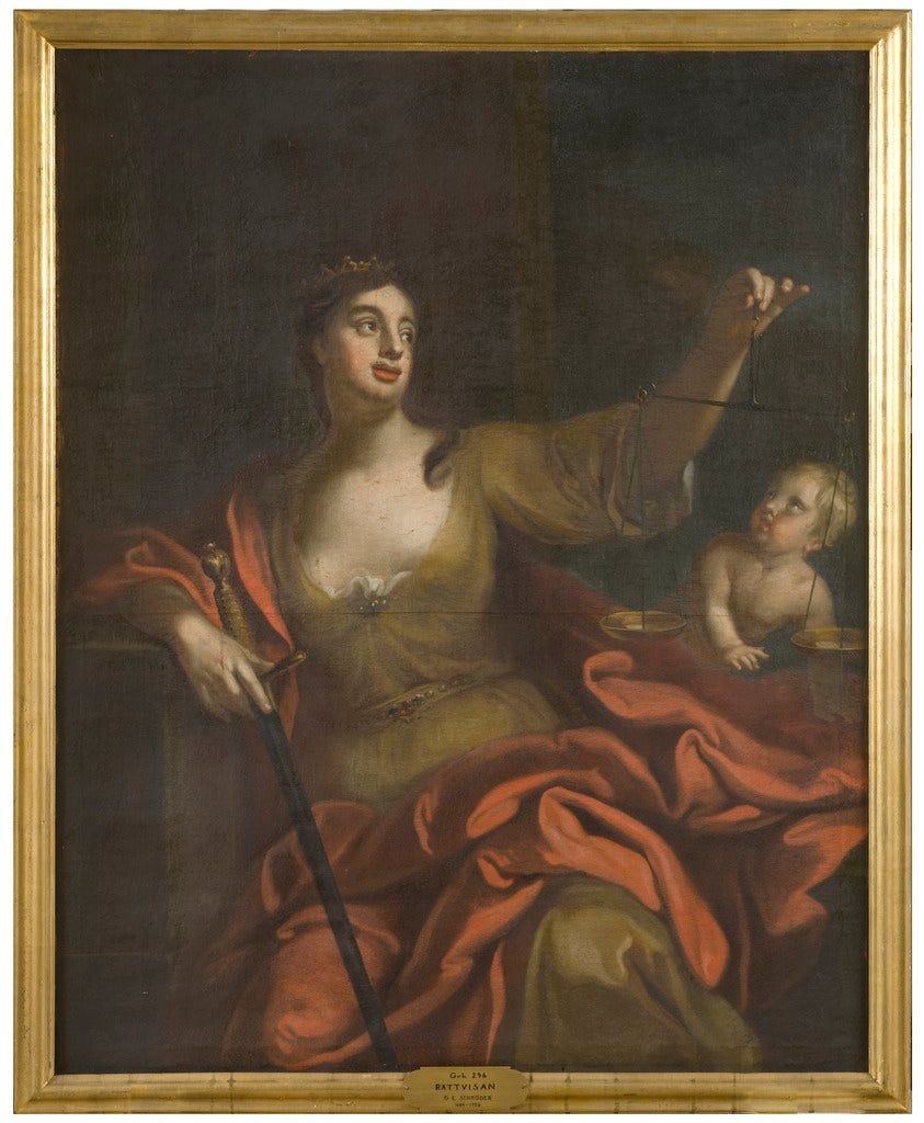 Justitia and Aequitas, vintage artwork by George Engelhardt Schroeder, 12x8" (A4) Poster