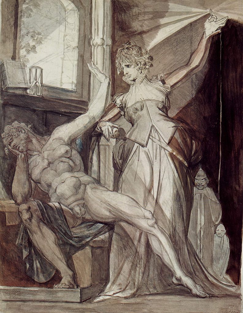 Kriemhild zeigt Gunther im Gefängnis den Nibelungenring, vintage artwork by Johann Heinrich Füseli, 12x8" (A4) Poster