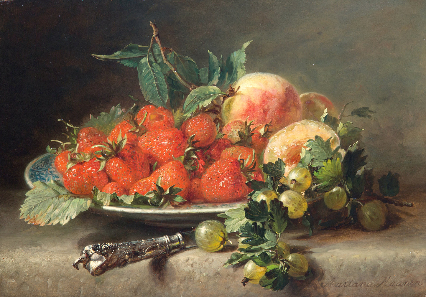 Still Life with Strawberries and Gooseberries, vintage artwork by Adriana Johanna Haanen, A3 (16x12") Poster Print