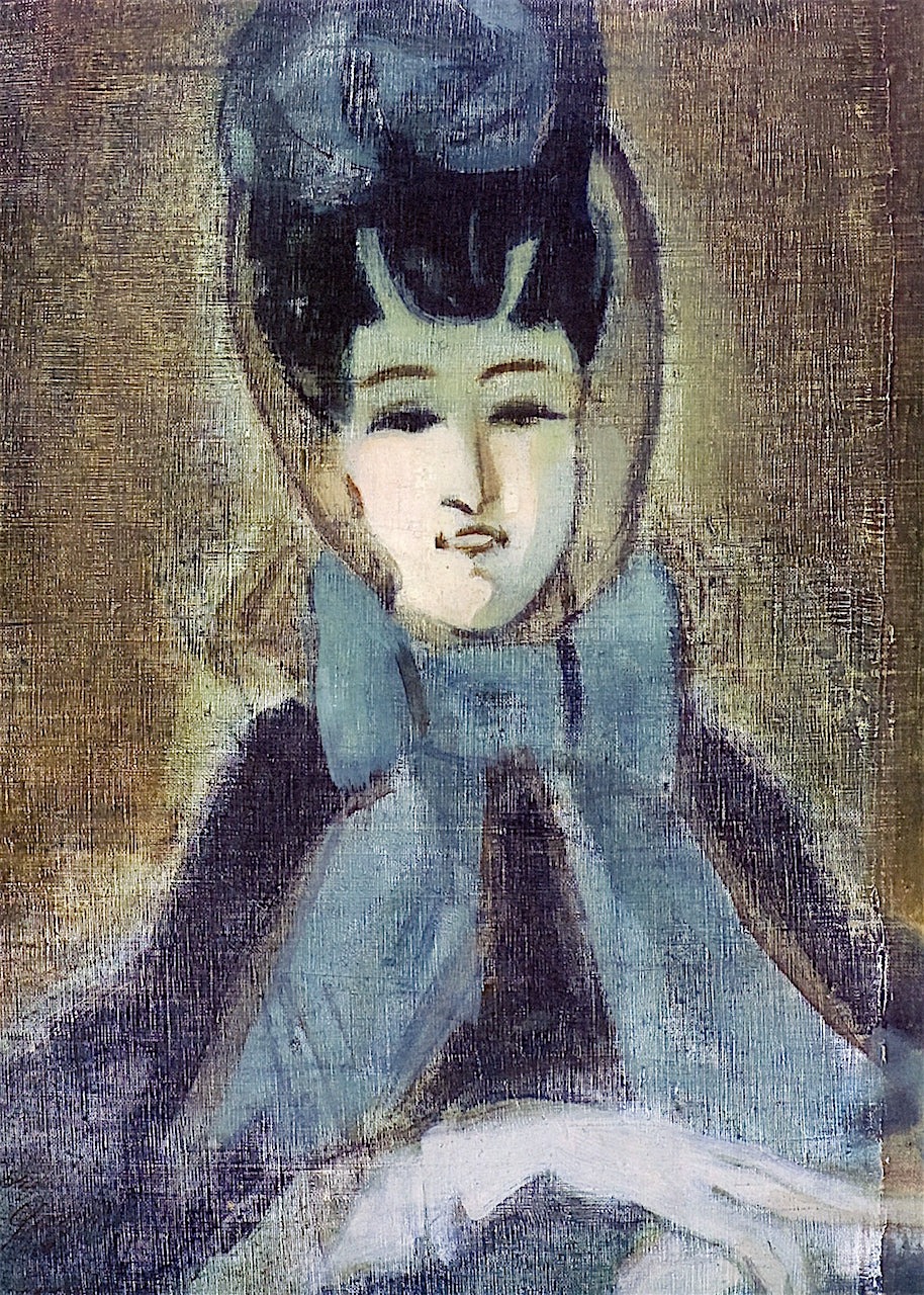 Lady with Blue Hat, after Constantin Guys, vintage artwork by Helene Schjerfbeck, 12x8" (A4) Poster