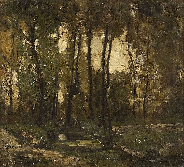 On the Banks of a Creek, vintage artwork by Emile Breton, 12x8" (A4) Poster