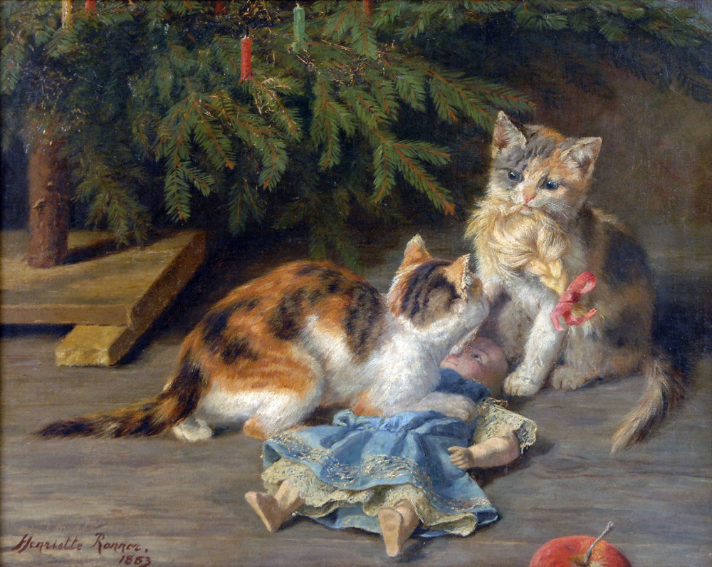 The Christmas Spat, vintage artwork by Henriette Ronner-Knip, A3 (16x12") Poster Print