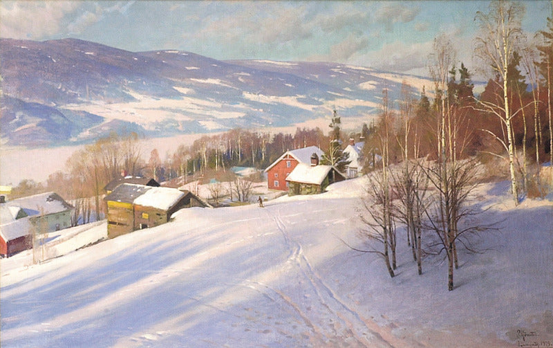 Winter in Lillehammer, vintage artwork by Peder Mork Mønsted, 12x8" (A4) Poster