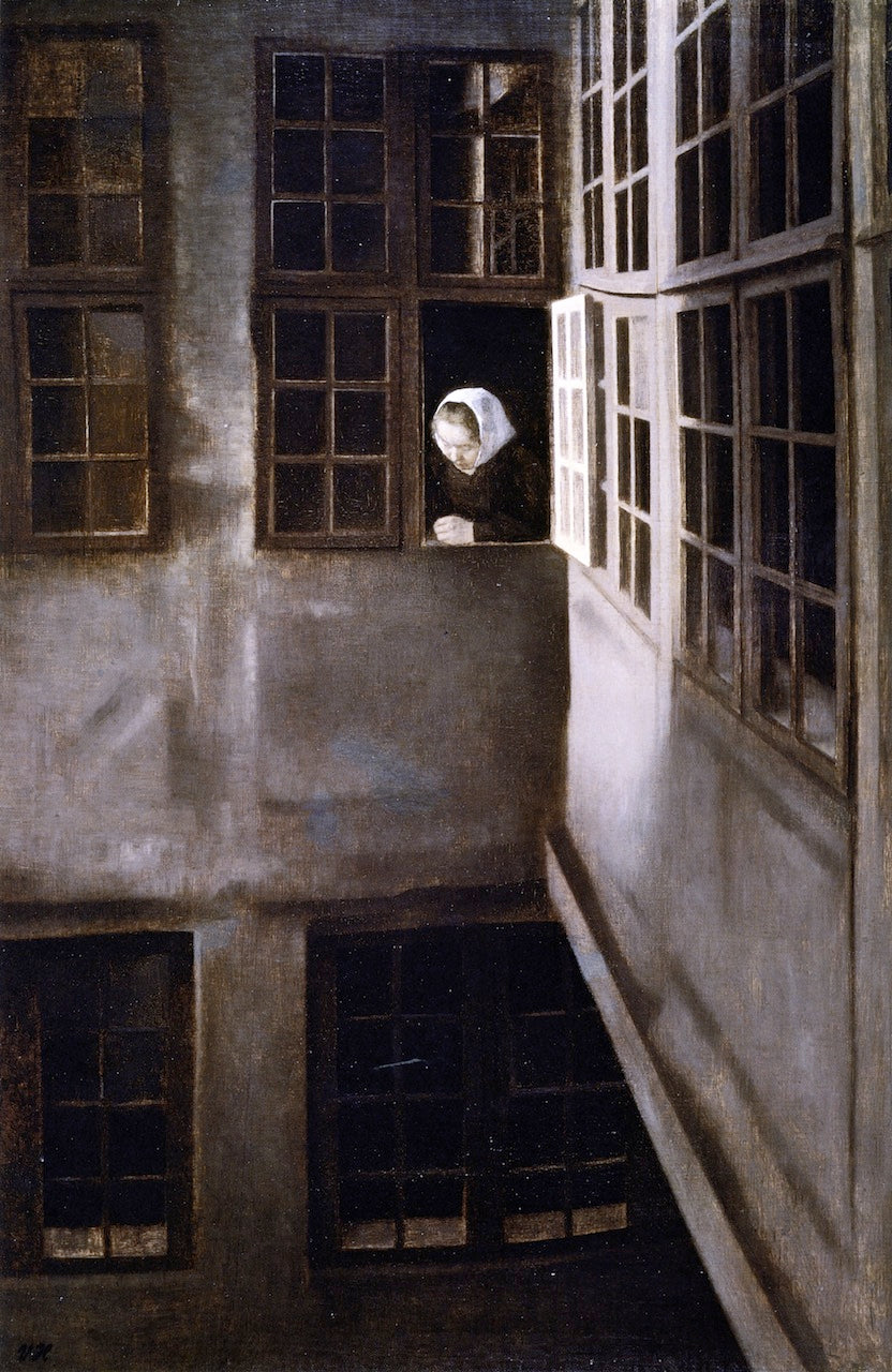 Courtyard Interior at Strandgade 30, vintage artwork by Vilhelm Hammershøi, 12x8" (A4) Poster