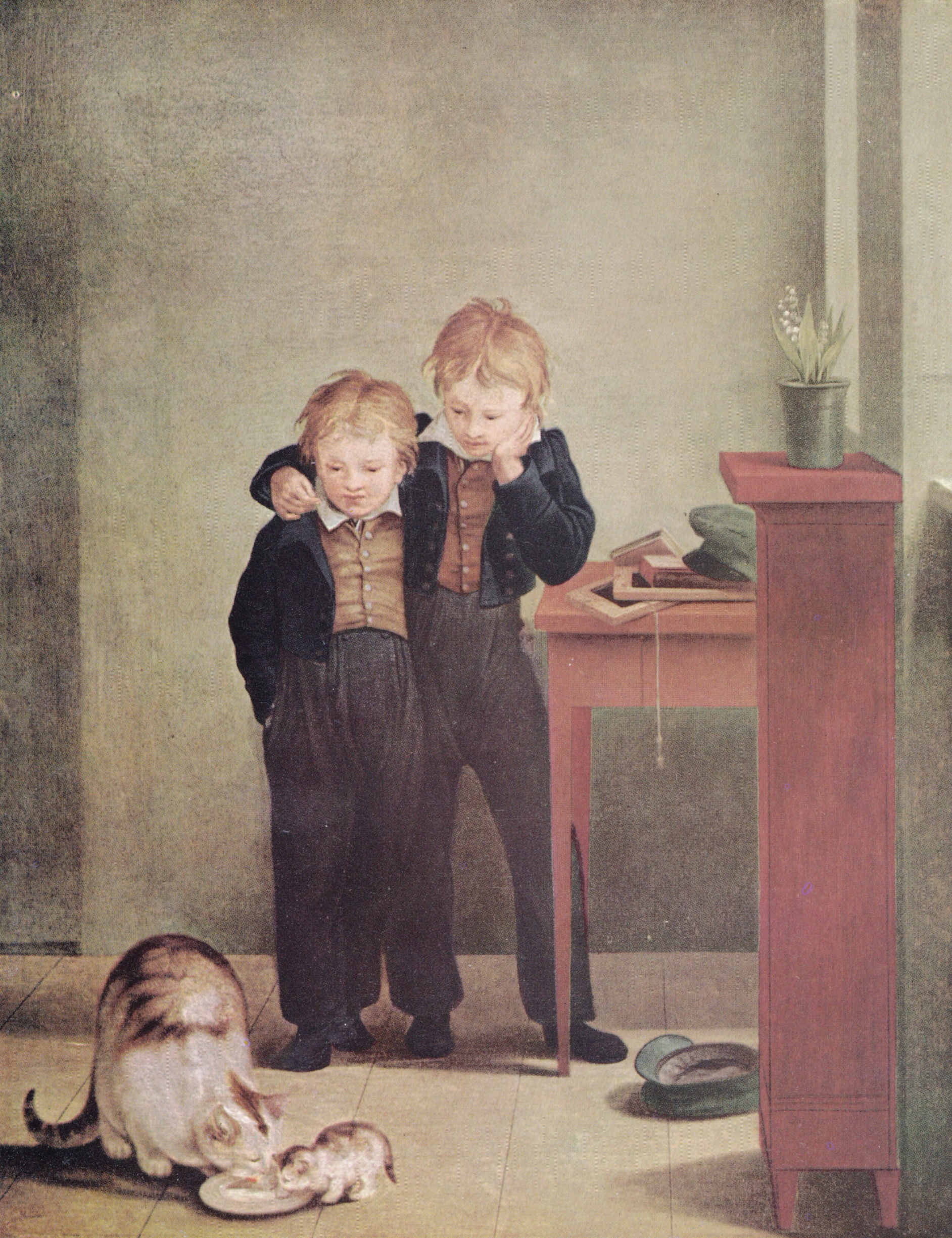 Ernst and Richard Watching the Cats, vintage artwork by Georg Friedrich Kersting, 12x8" (A4) Poster