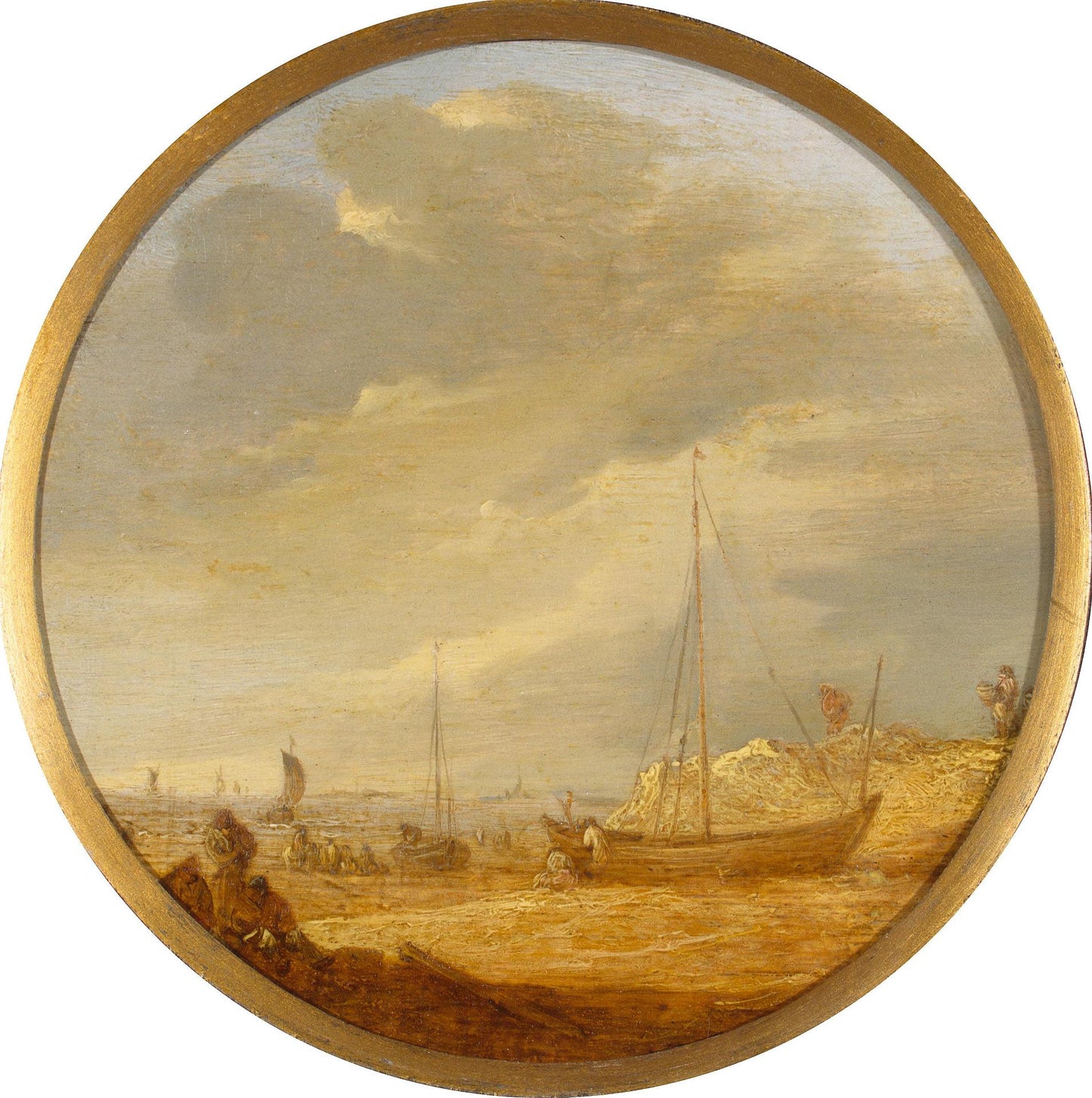 Boats on a Riverbank, vintage artwork by Jan van Goyen, 12x8" (A4) Poster