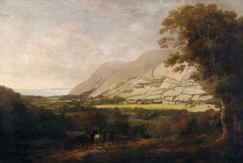 Sir Thomas Dyke Acland (1752–1794), 9th Bt, with Staghounds, on the Holnicote Estate, Somerset, vintage artwork by Francis Towne, 12x8" (A4) Poster