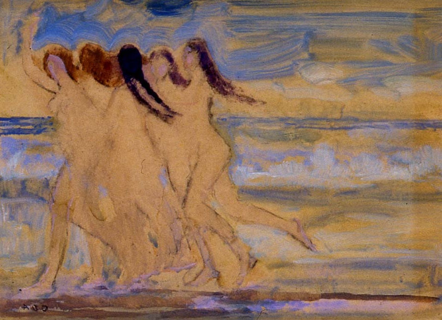 Dancers on the Beach, vintage artwork by Arthur B. Davies, 12x8" (A4) Poster