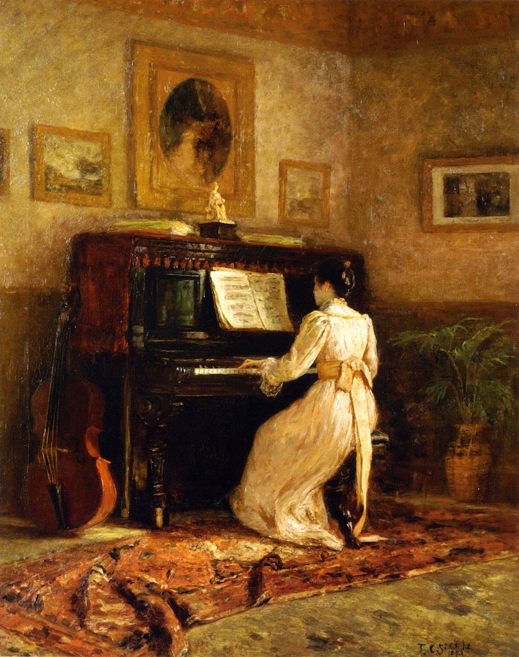 Girl at the Piano, vintage artwork by Theodore Clement Steele, 12x8" (A4) Poster