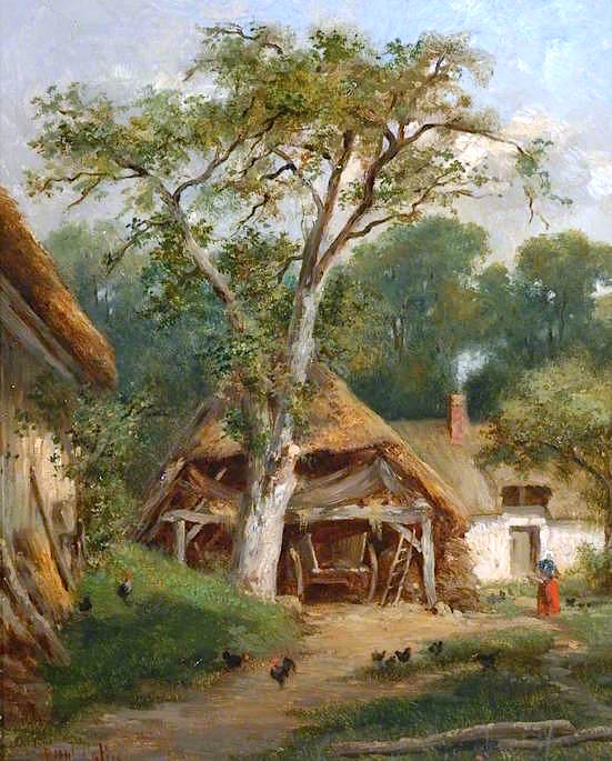 Farm Buildings among Trees, vintage artwork by Paul Alfred Colin, 12x8" (A4) Poster