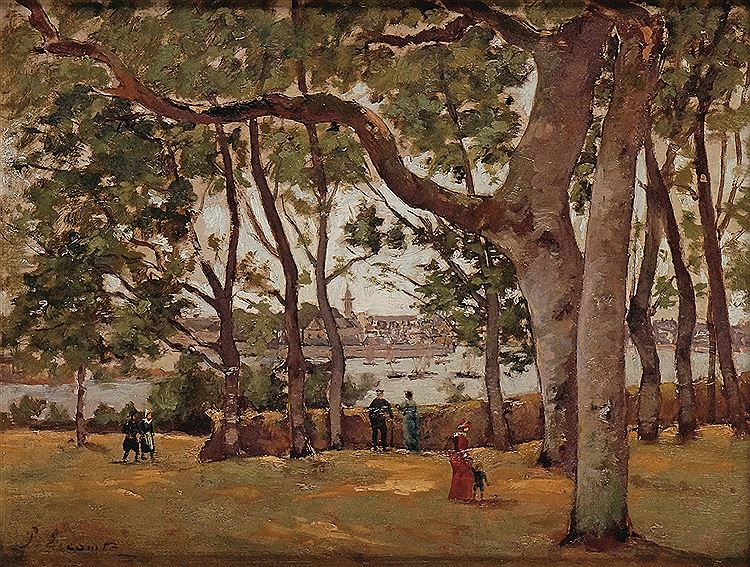 Promenade in Park, Brittany, vintage artwork by Paul Lecomte, 12x8" (A4) Poster