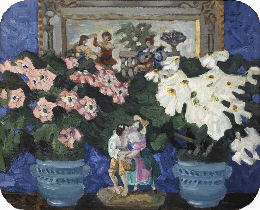 Flowers and Figurine, vintage artwork by Sergei Sudeikin, 12x8" (A4) Poster