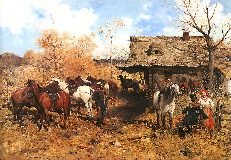 Ulans Stop, vintage artwork by Alfred von Wierusz-Kowalski, 12x8" (A4) Poster