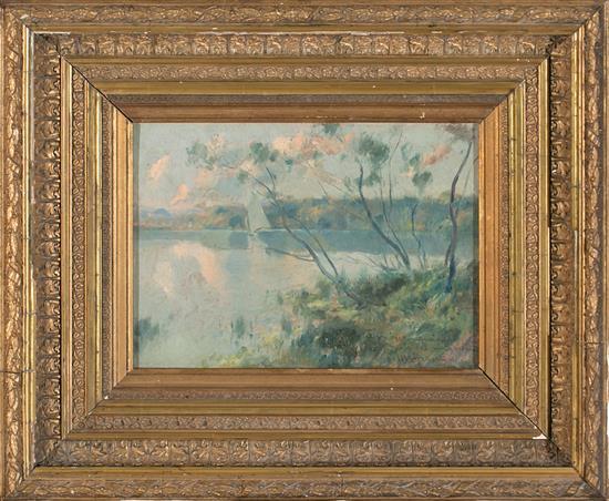 Landscape with Sailboat, vintage artwork by Eliseo Meifren i Roig, 12x8" (A4) Poster