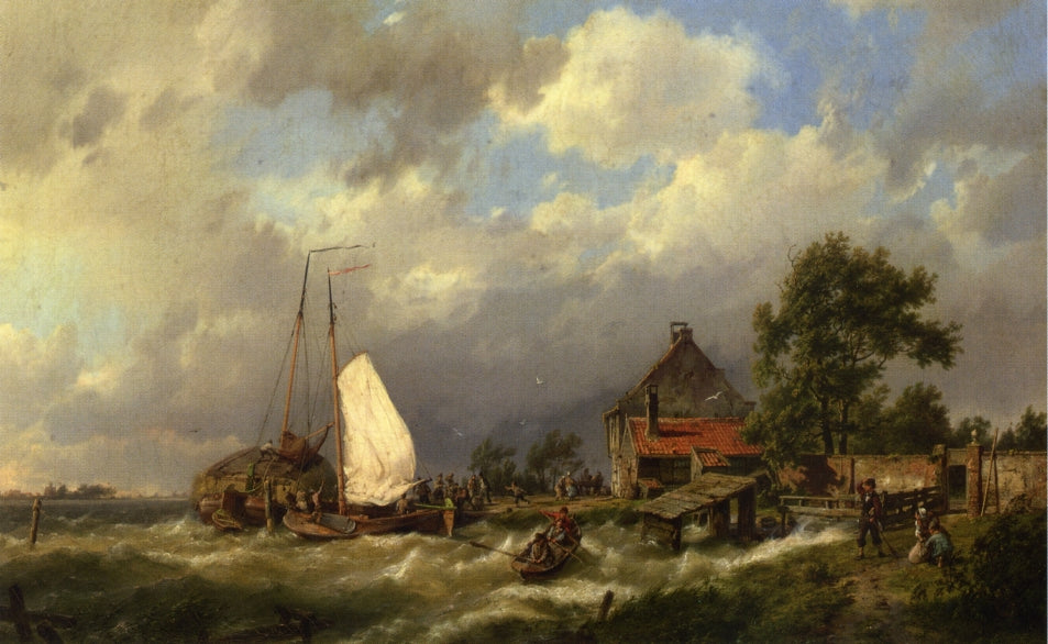 Boats Docking in an Estuary, vintage artwork by Hermanus Koekkoek The Elder, A3 (16x12") Poster Print