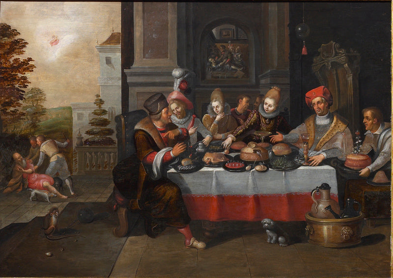 Lazarus and the Rich Miser, vintage artwork by Frans Francken the Younger, 12x8" (A4) Poster