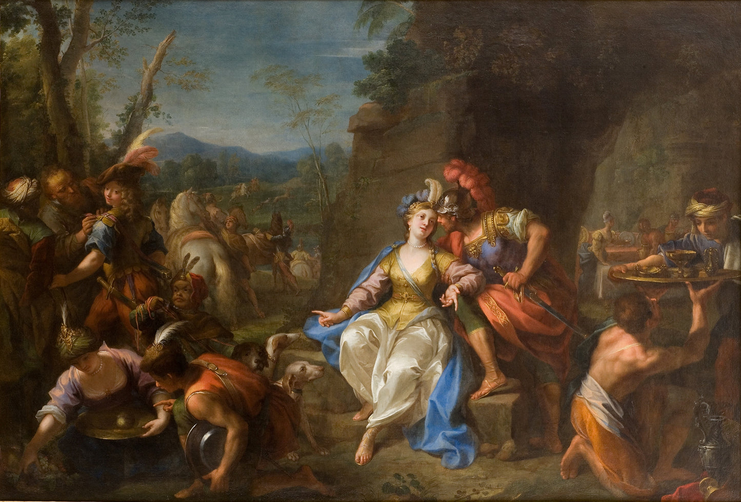 Dido and Aenus Hunting, vintage artwork by Jean Raoux, 12x8" (A4) Poster