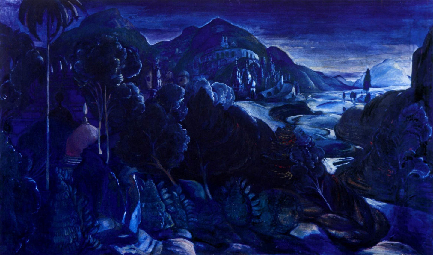 Fantastic Blue Landscape, vintage artwork by Alexei Kravchenko, 12x8" (A4) Poster