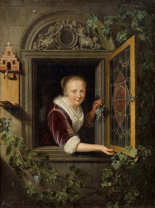 Lady at a Window, vintage artwork by Gerrit Dou, 12x8" (A4) Poster