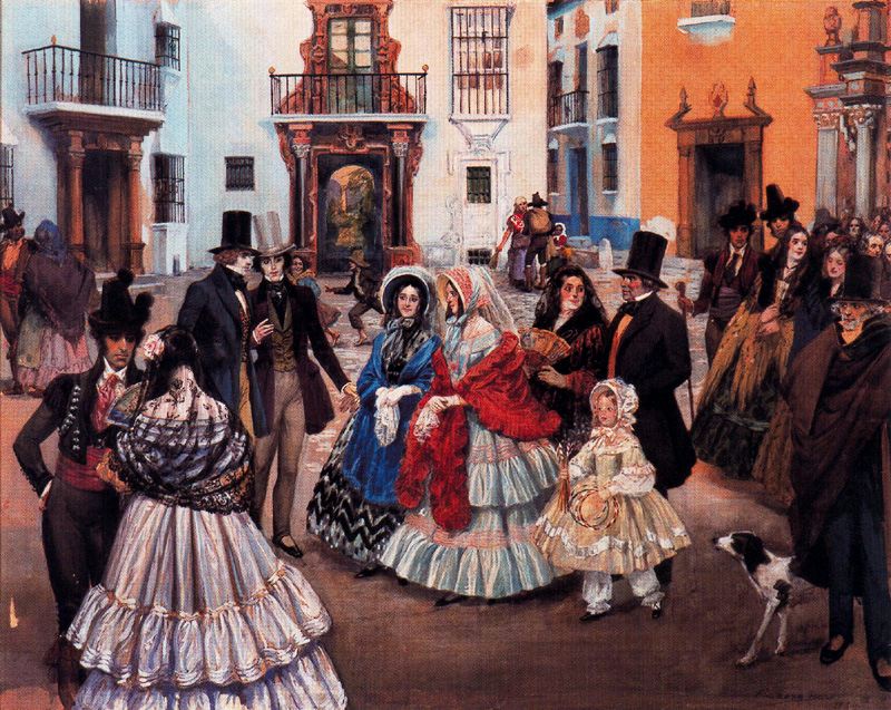 After the Mass, vintage artwork by Adolfo Lozano Sidro, 12x8" (A4) Poster